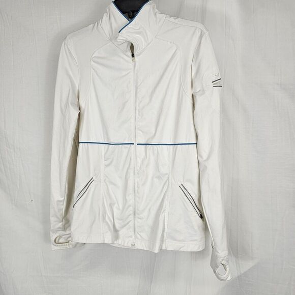 Athleta Jacket Large White  Full Zip Back Pocket Stretch Running 862099 - Picture 1 of 8